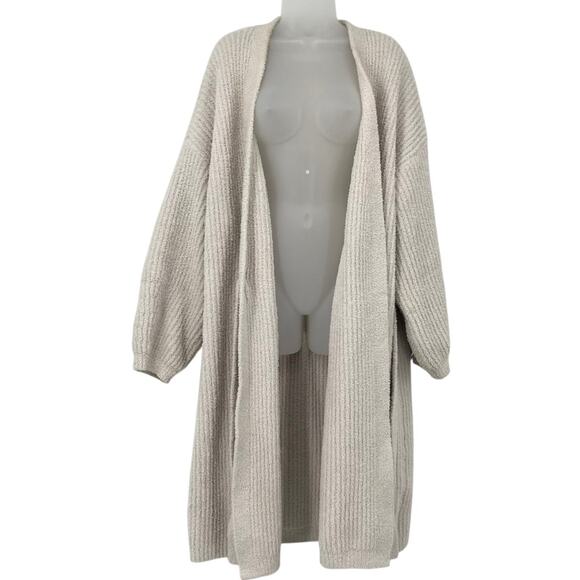 BAREFOOT DREAMS Cream Chunky Knit Cardigan Robe Oversized Long Tie Waist Large - Picture 2 of 6